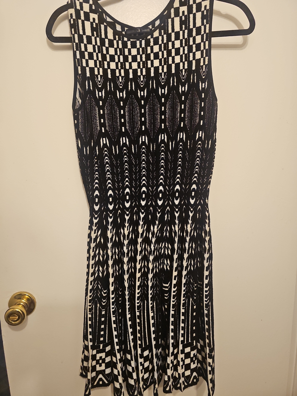 RVN Black and White Patterned Woven Dress S